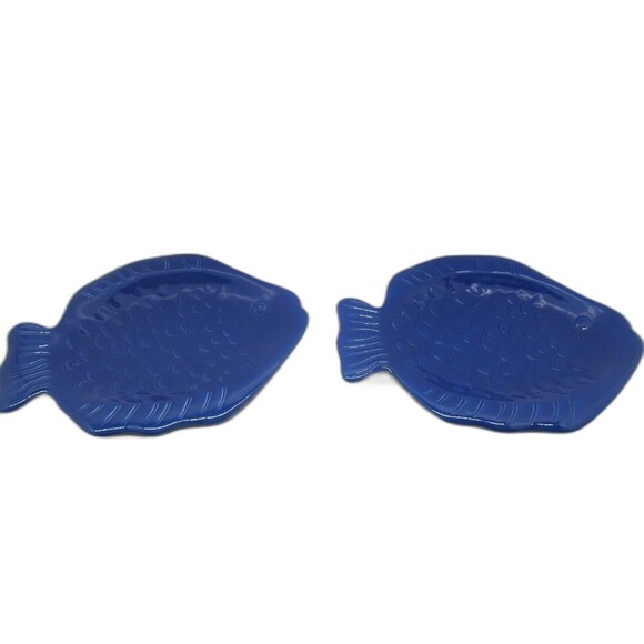 Home Studio Coastal Collection Blue 10 X 9" Fish Shaped Dinner Plates set of 2 - Picture 12 of 12